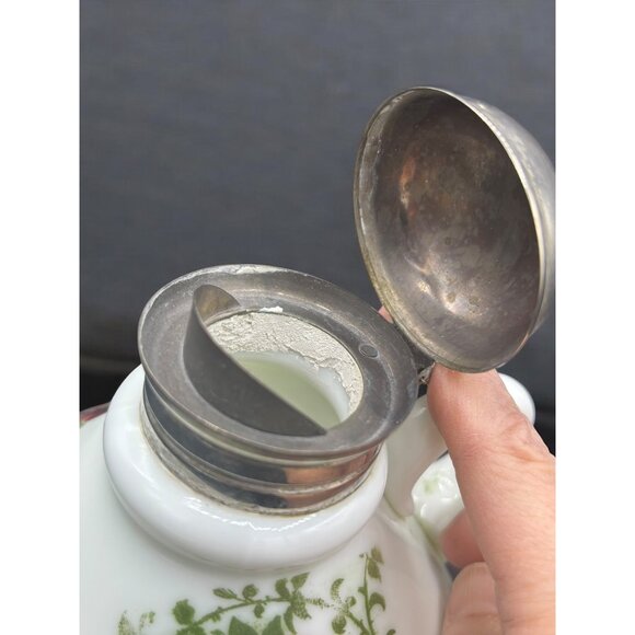 Antique Victorian Milk Glass Floral Syrup Pitcher Circa 1900 - Picture 5 of 15